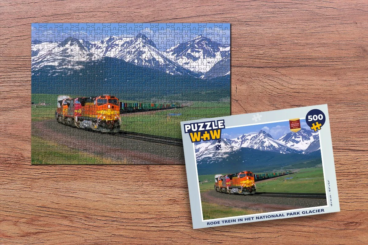 PuzzleWow Legpuzzel Rode trein Nationaal Park Glacier 500 Stuks - Multicolor