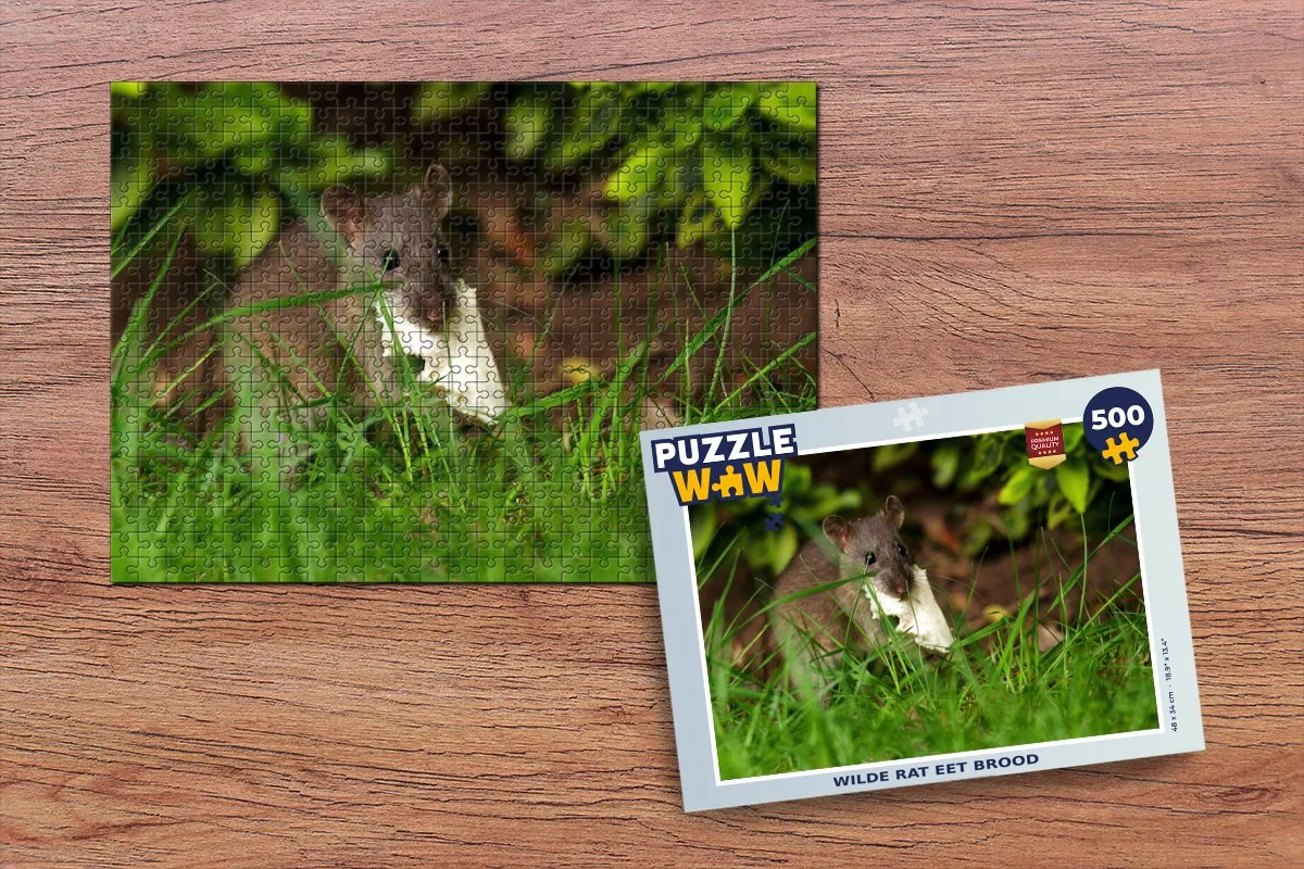 PuzzleWow Wilde Rat Eet Brood Legpuzzel 500 Stuks - Multicolor