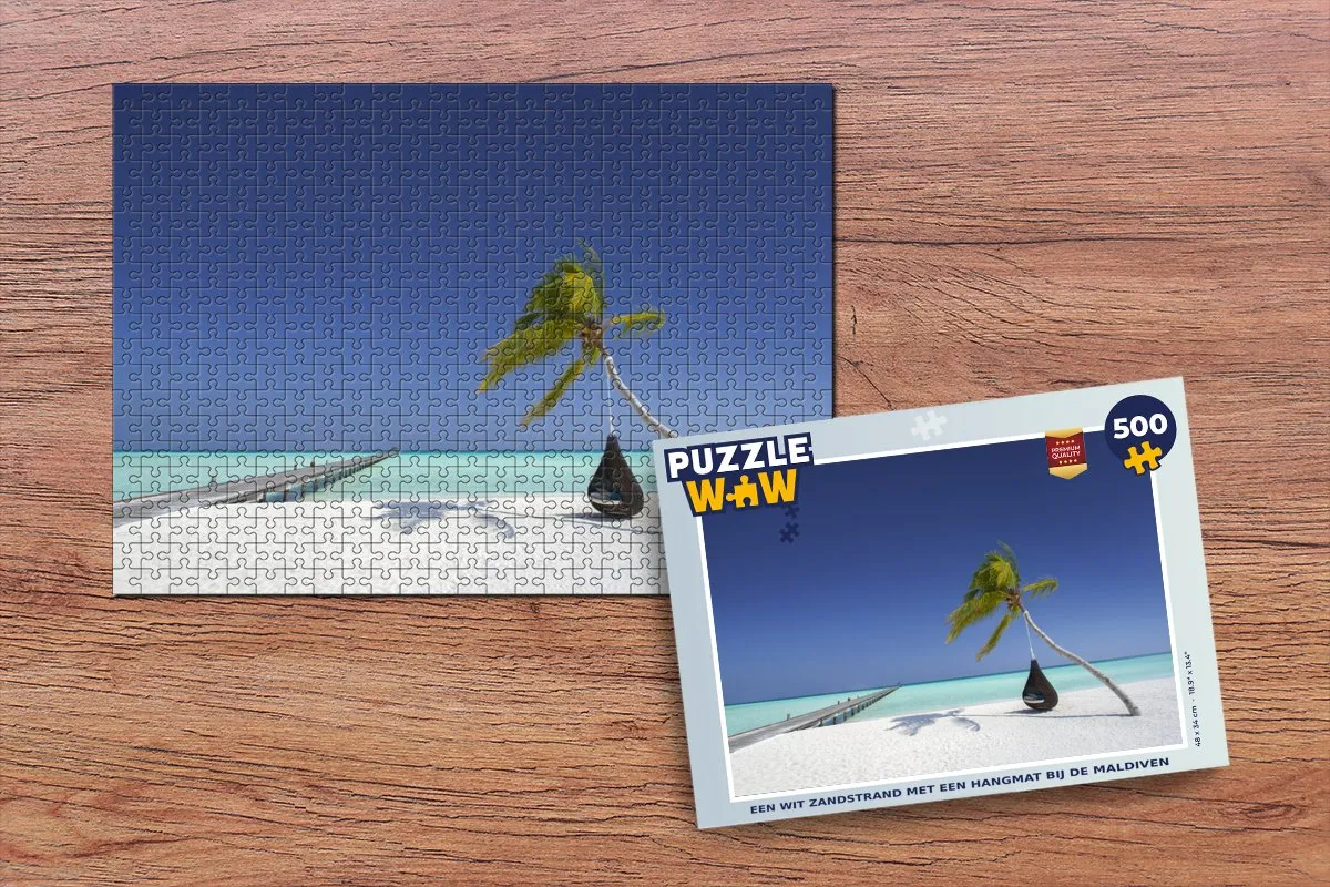 PuzzleWow Hangmat Palmboom Strand Legpuzzel 500 Stuks - Multicolor
