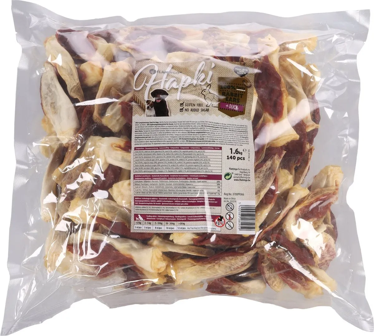 Flamingo Hapki Konijnenoren met Eend Hondensnacks 140 Stuks
