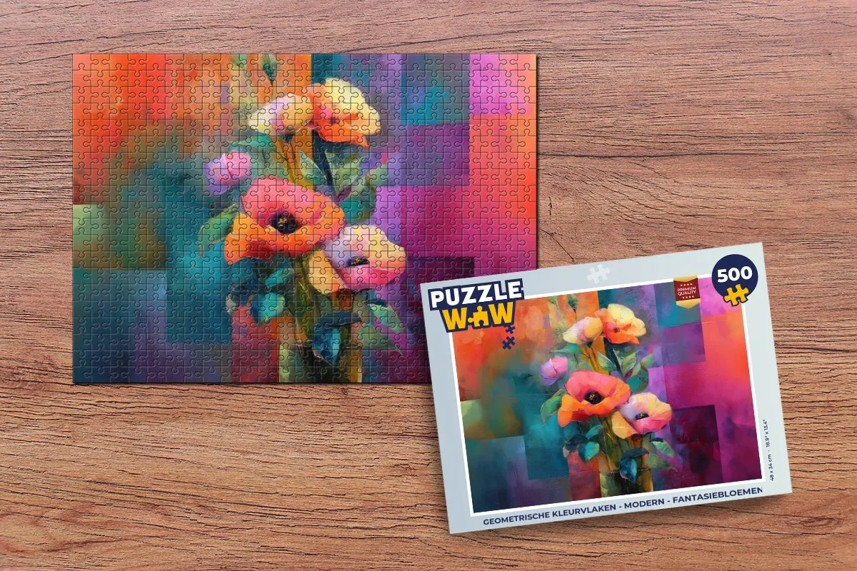 PuzzleWow Geometrische Kleurvlakken Puzzel 500 Stuks - Fantasiebloemen