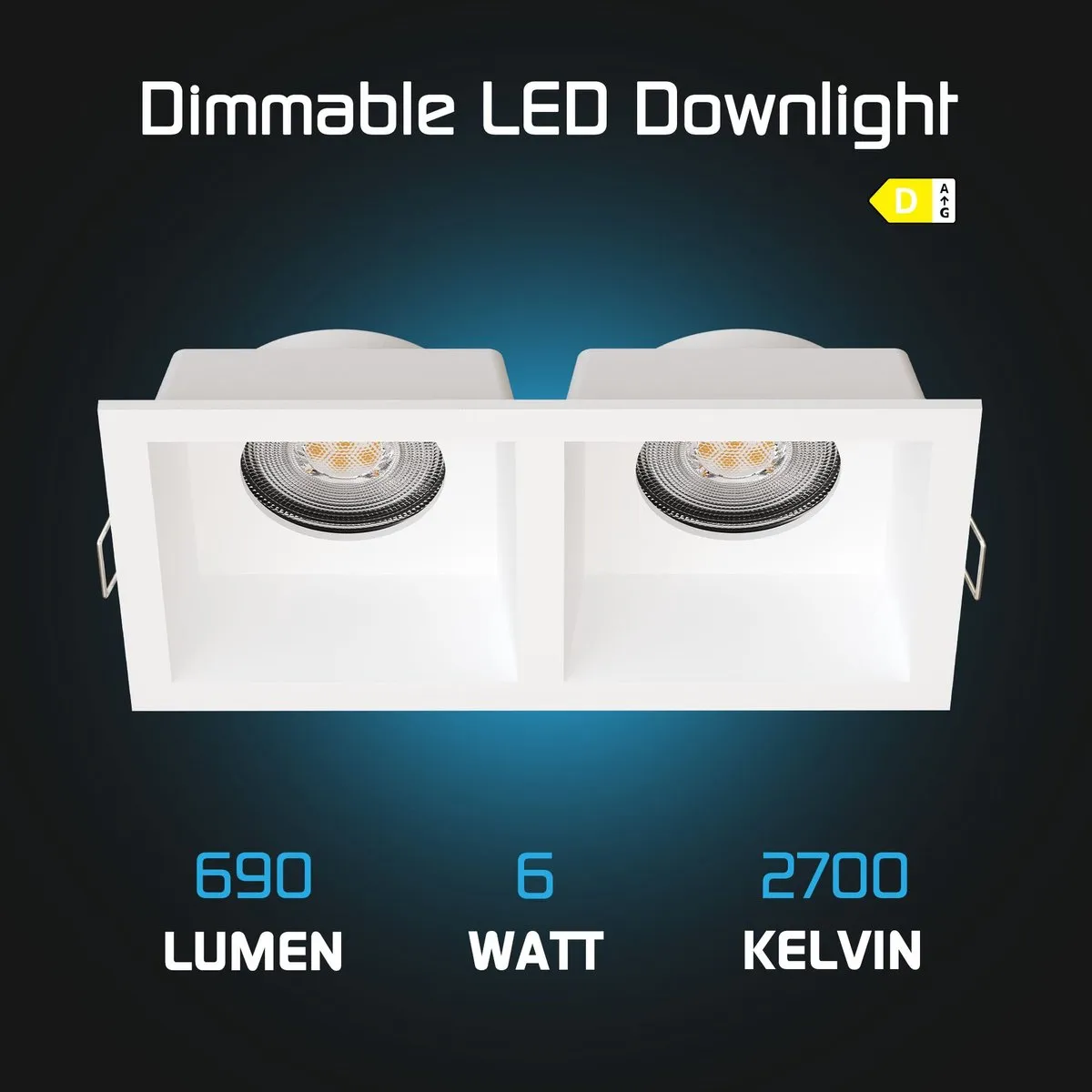 LEDVION 6x Inbouwspot Dubbel Vierkant GU10 2700K - 3W - Wit
