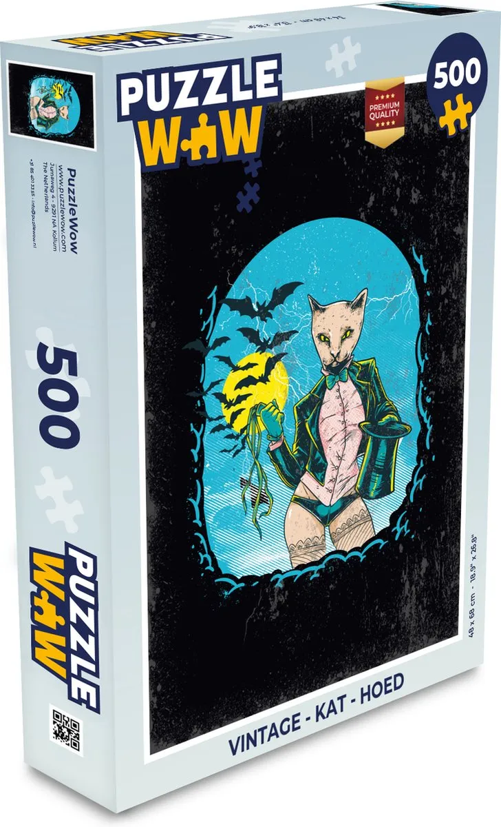 PuzzleWow Vintage Kat Hoed Legpuzzel 500 Stuks