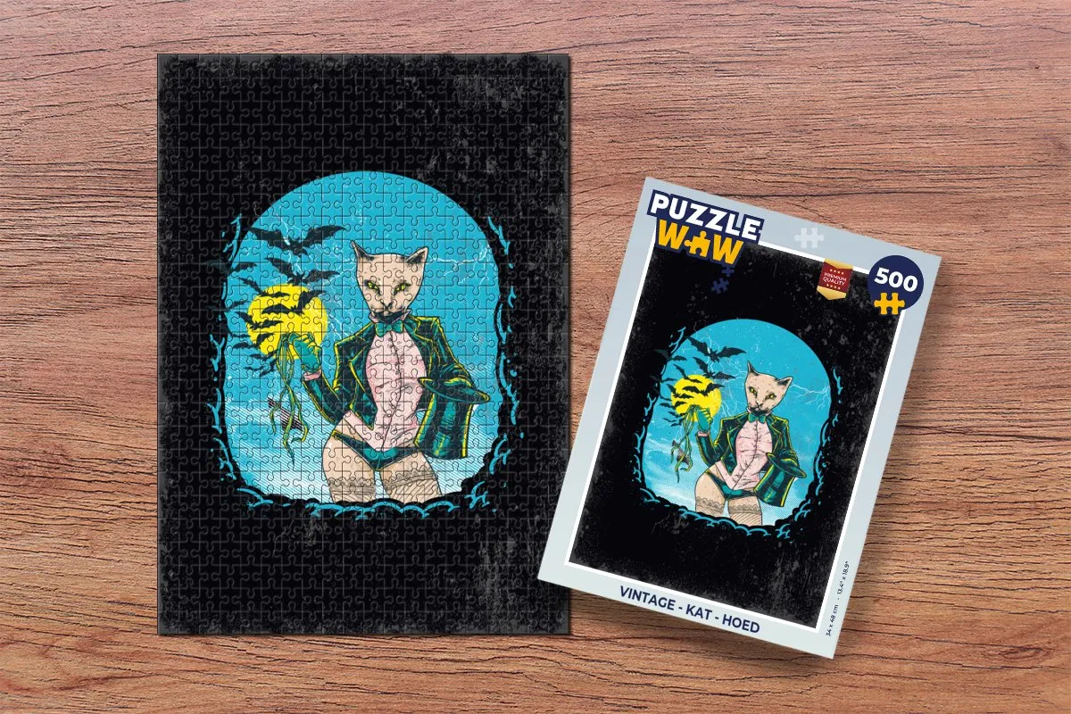 PuzzleWow Vintage Kat Hoed Legpuzzel 500 Stuks - Multicolor