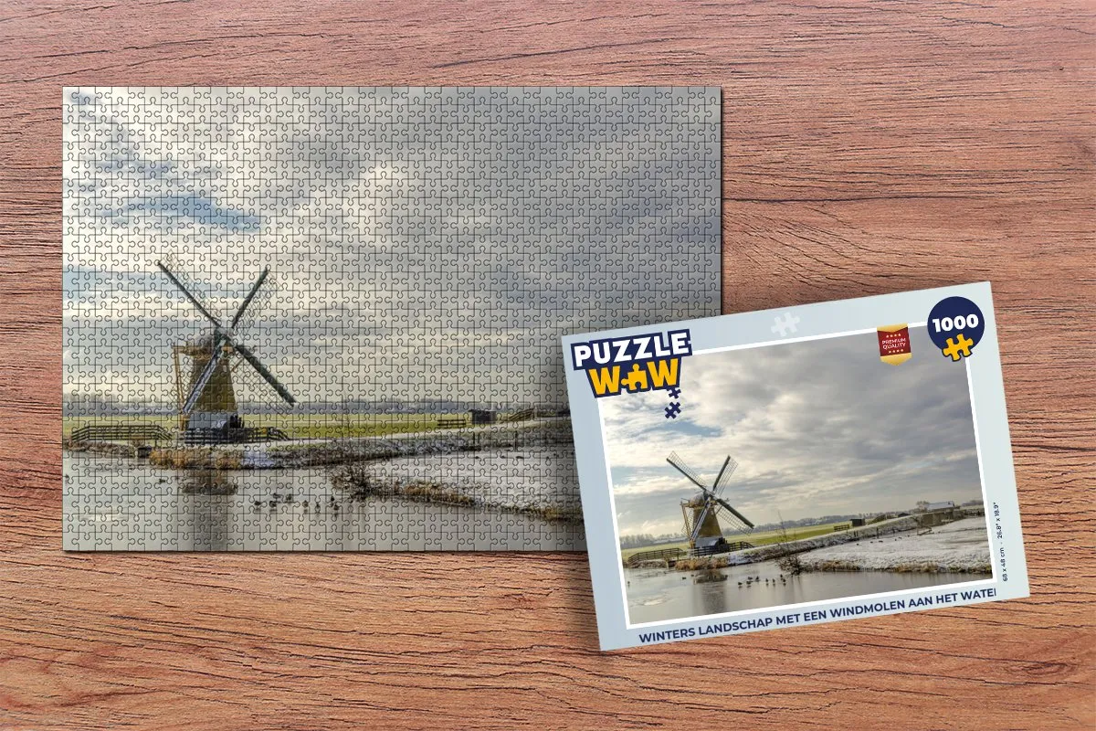 PuzzleWow Legpuzzel Winters Landschap Windmolen 1000 Stuks - Multicolor