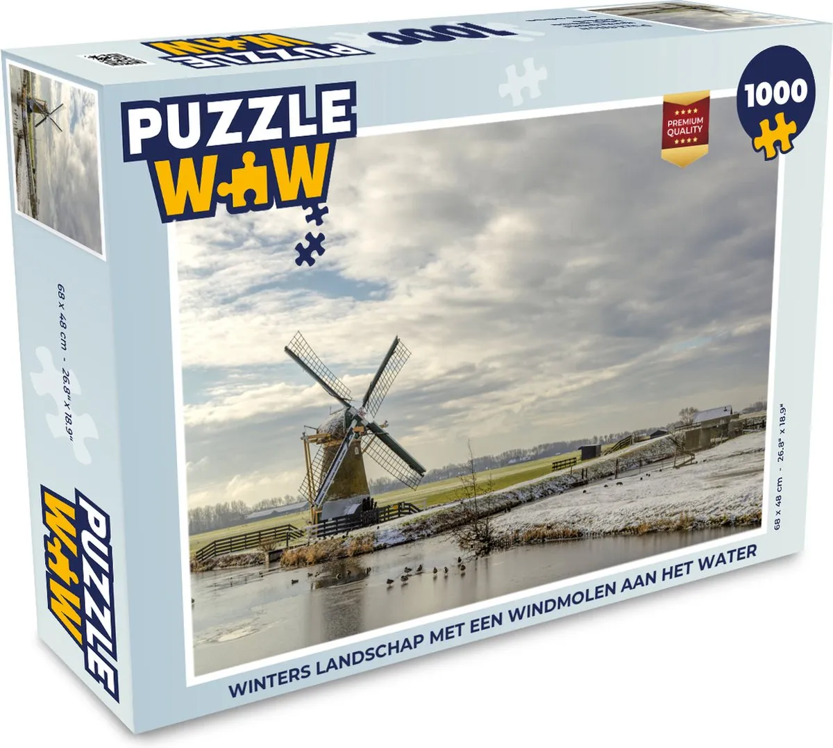 PuzzleWow Legpuzzel Winters Landschap Windmolen 1000 Stuks