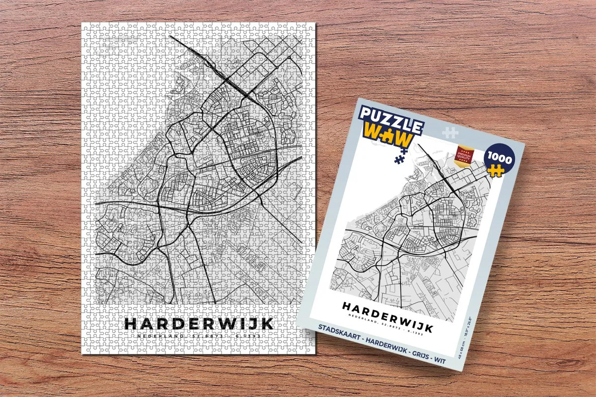 PuzzleWow Stadskaart Harderwijk Legpuzzel 1000 Stuks - Multicolor
