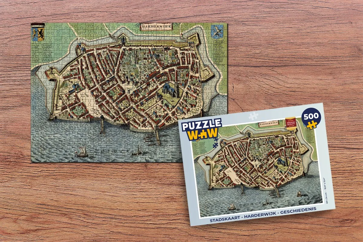 PuzzleWow Stadskaart Harderwijk Legpuzzel 500 Stuks - Multicolor