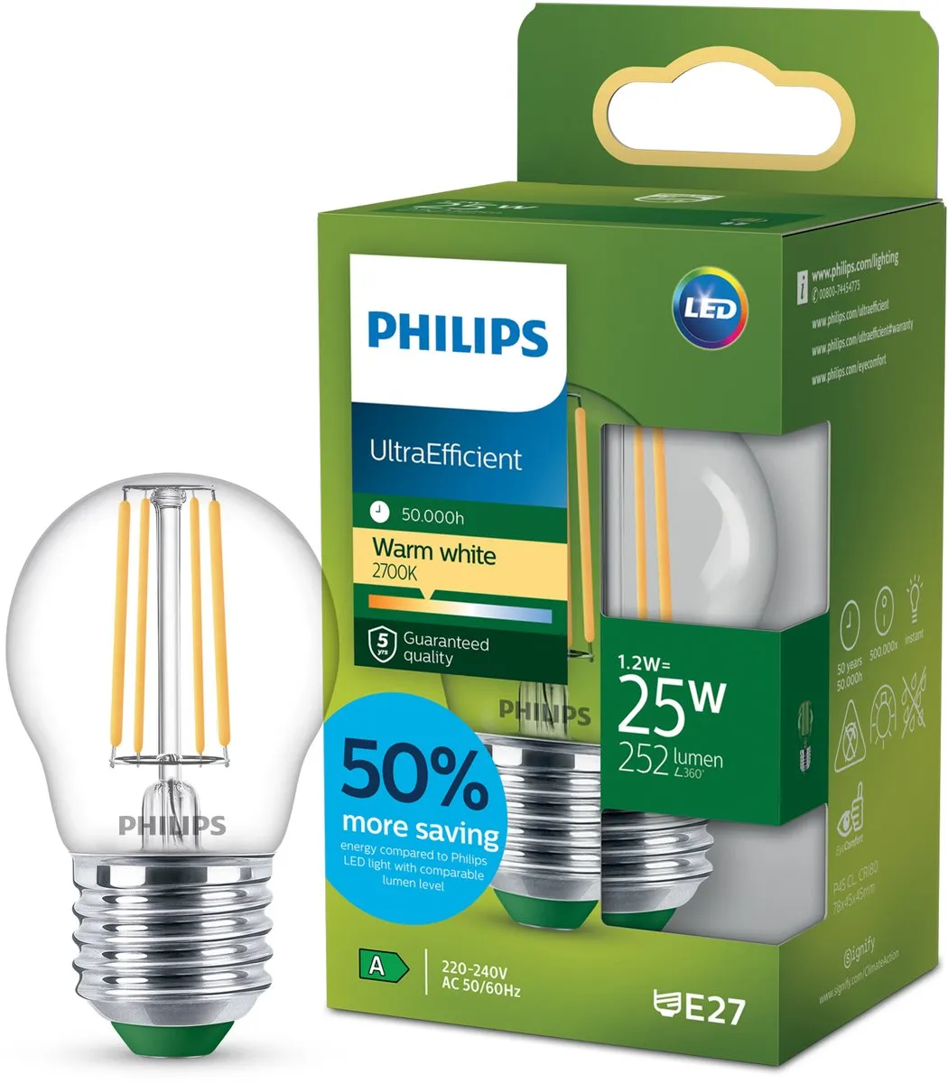 Philips UltraEfficient LED E27 25W Warmwit P45