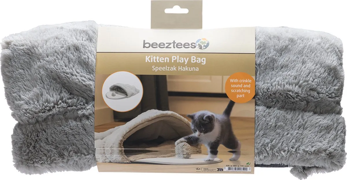 Beeztees Kitten Speelzak Hakuna - Pluche Grijs 50x40x15cm - afbeelding 6 van 6