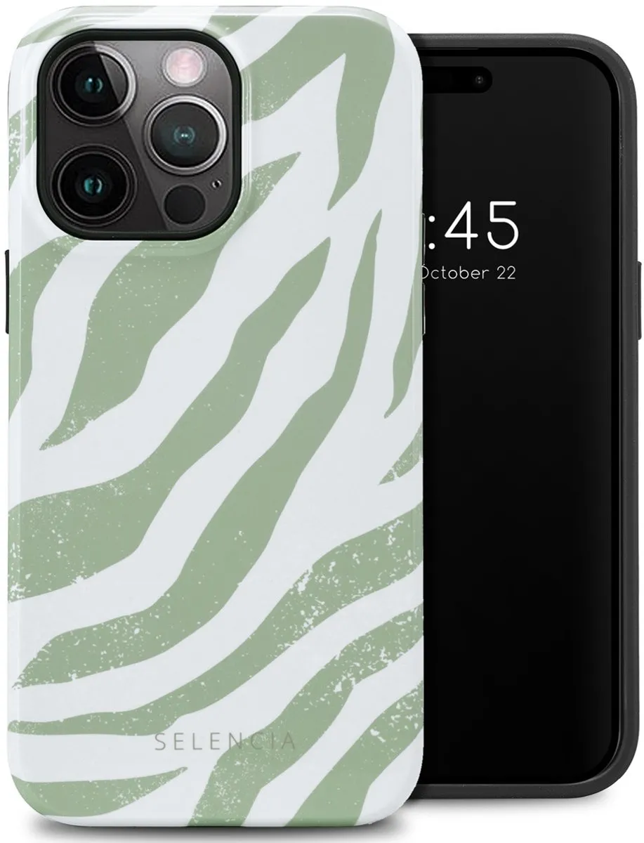 Selencia Hoesje iPhone 14 Pro Max Colorful Zebra Sage Green