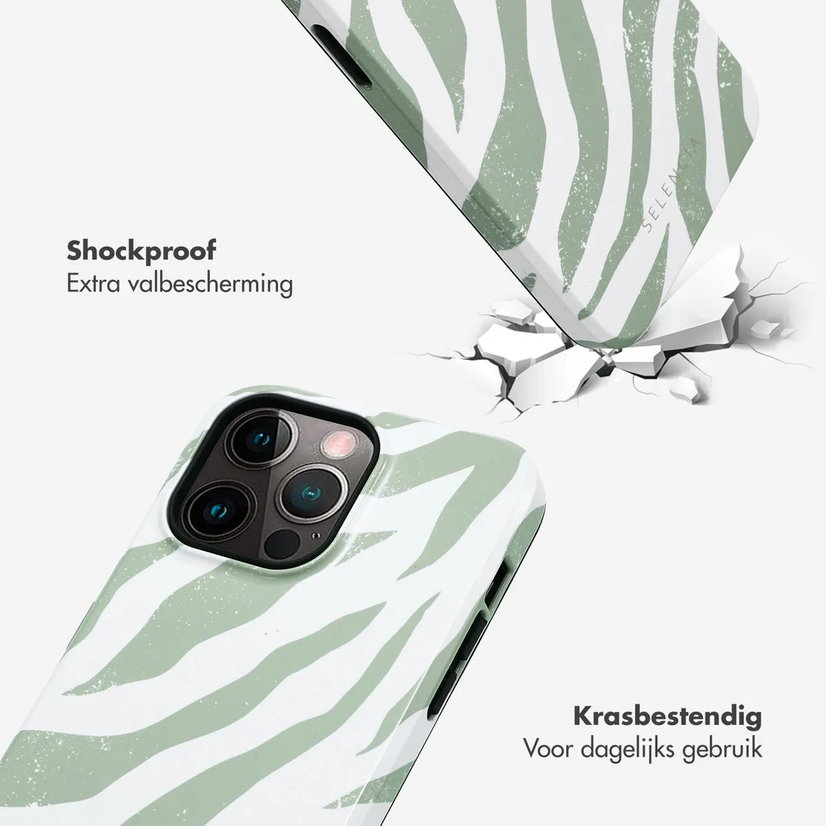 Selencia Hoesje iPhone 14 Pro Max Colorful Zebra Sage Green - afbeelding 6 van 6