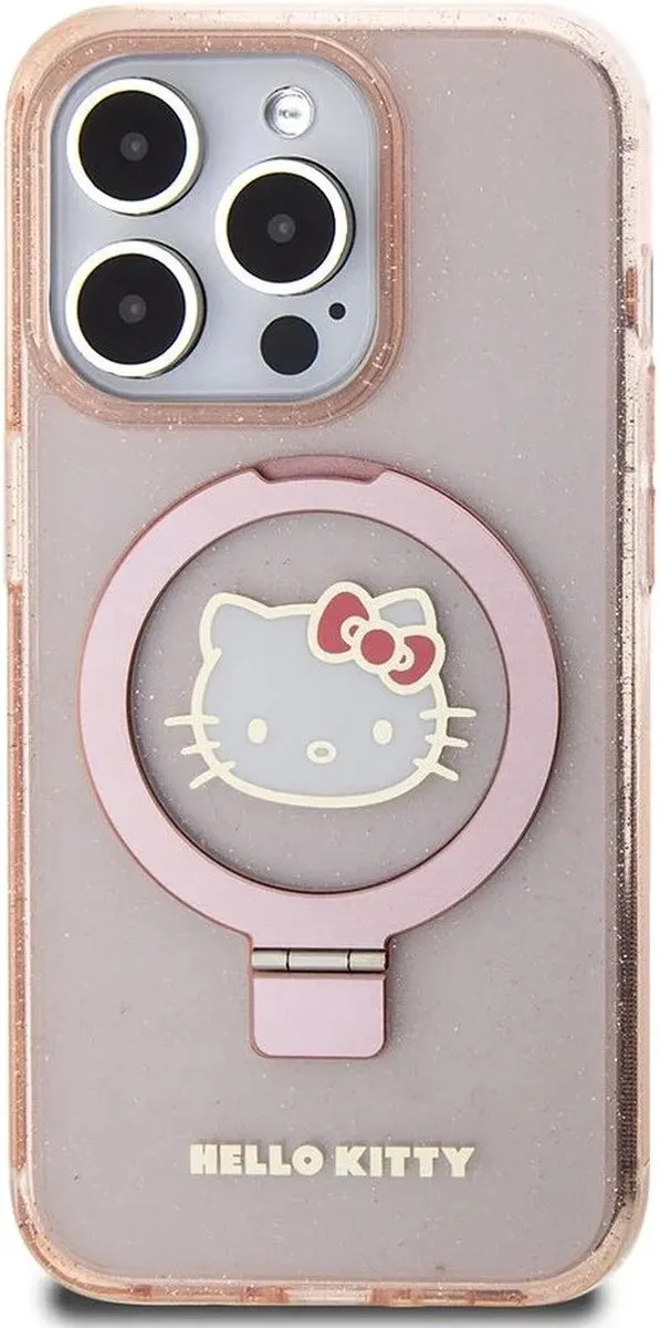 Hello Kitty Ringstandaard Glitter MagSafe-hoesje iPhone 15/Pro - Roze