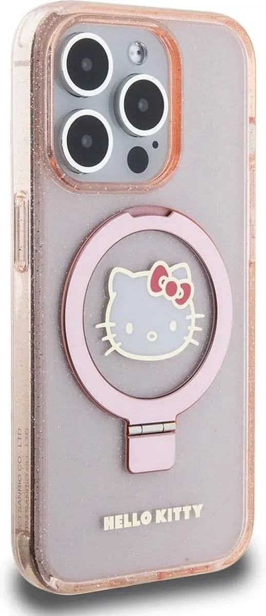 Hello Kitty Ringstandaard Glitter MagSafe-hoesje iPhone 15/Pro - Roze