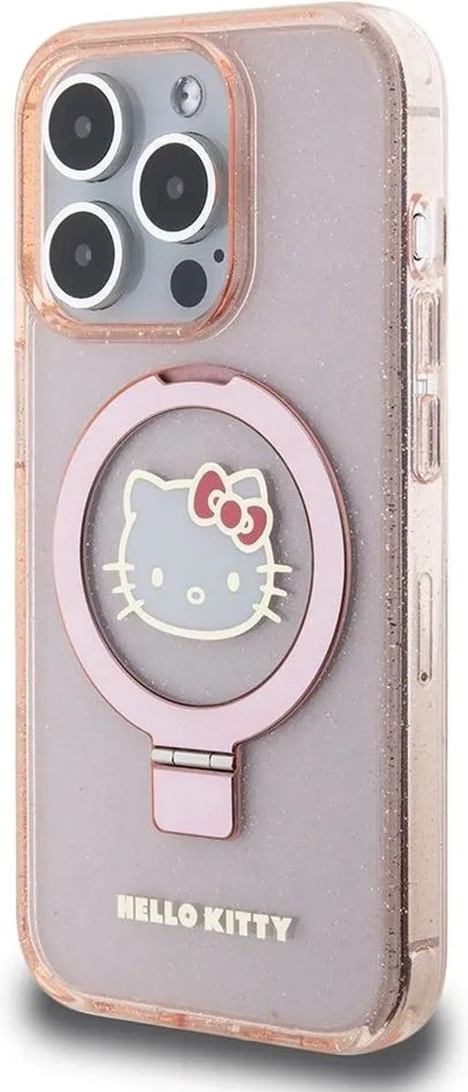 Hello Kitty Ringstandaard Glitter MagSafe-hoesje iPhone 15/Pro - Roze