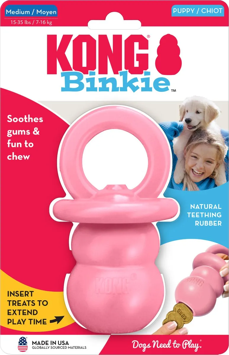 KONG Puppy Binkie Assorti M - Blauw/Roze