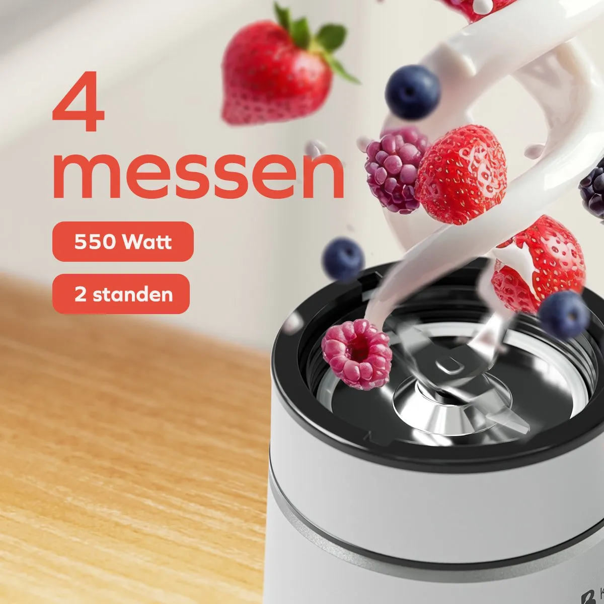 KitchenBrothers Mini Blender To-Go 550W - 2 Bekers 600ml - Zwart