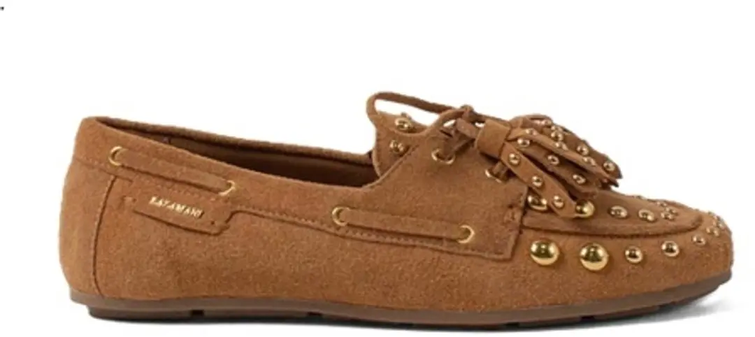 Lazamani bruin suède loafers met gouden studs