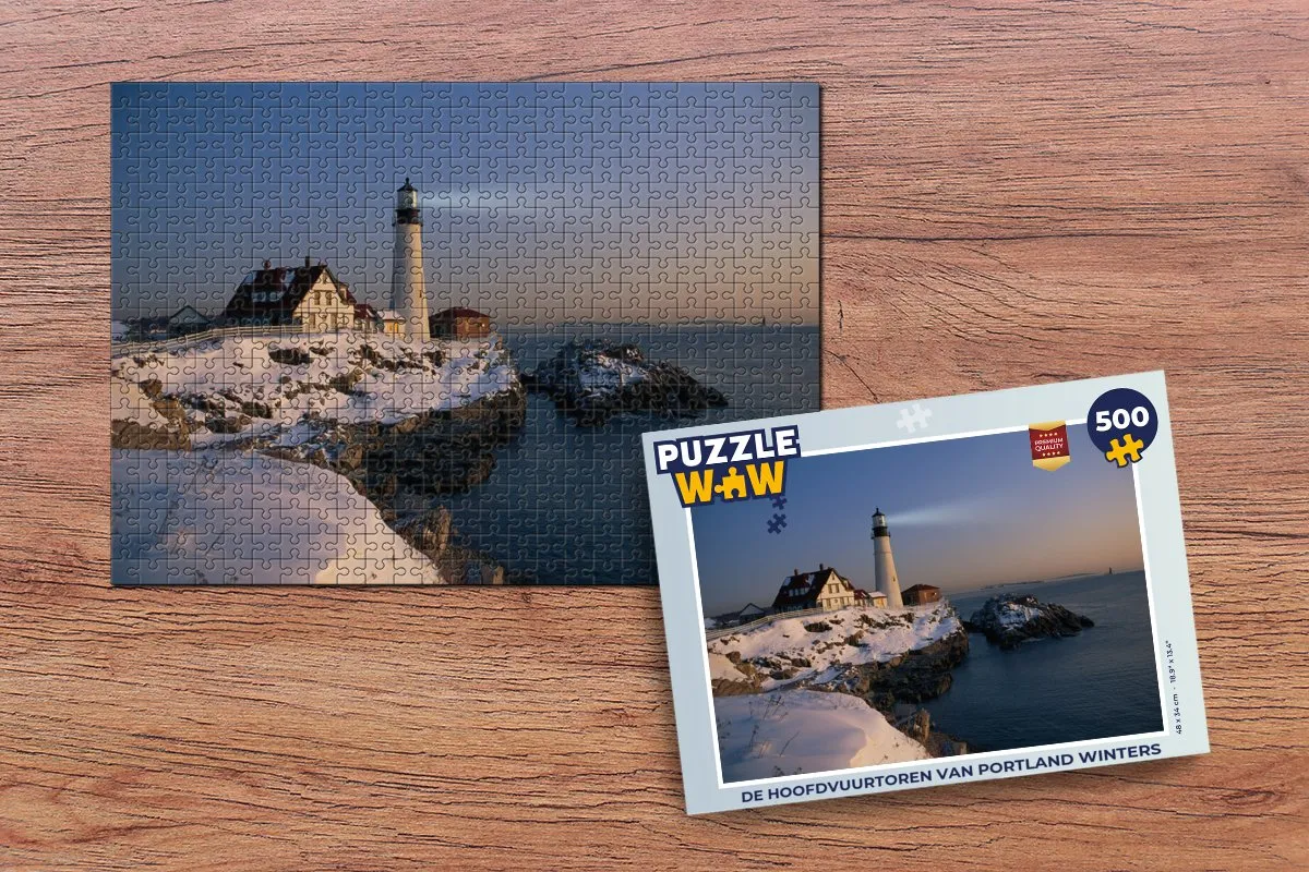 PuzzleWow De Hoofdvuurtoren Van Portland Winters Legpuzzel 500 Stuks - Multicolor