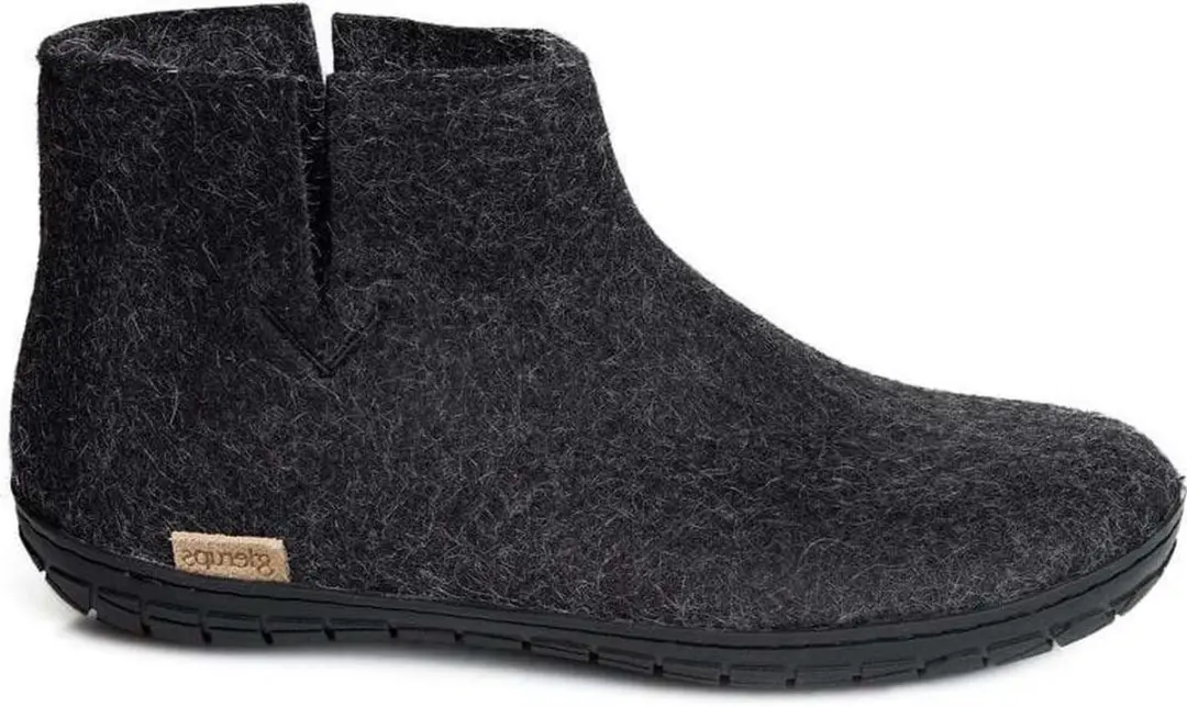 Glerups Warme Vilten Pantoffel Boot Zwart Rubber Zool