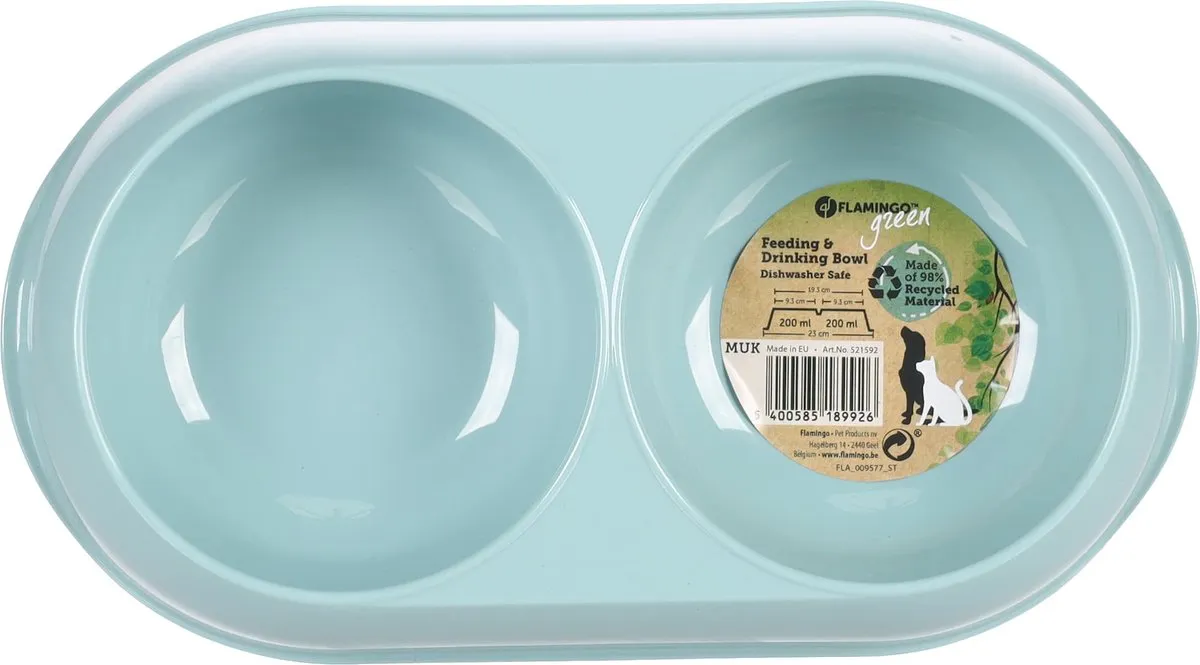 Flamingo Muk Combo Eet- en Drinkpot Honden - Lichtblauw 2x200ml