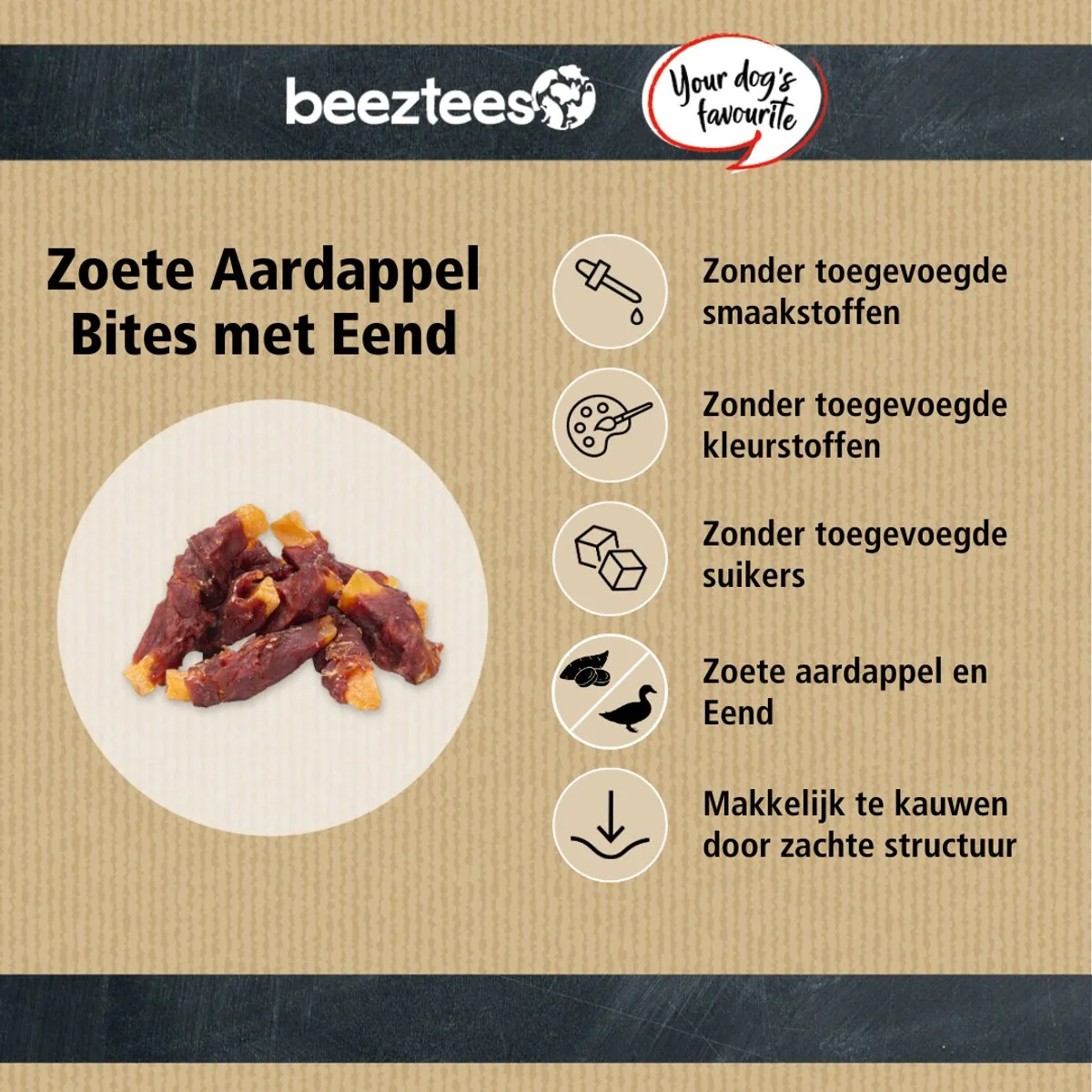 Beeztees Tasty Treats Zoete Aardappel Bites met Eend Mini Hondensnacks 400g