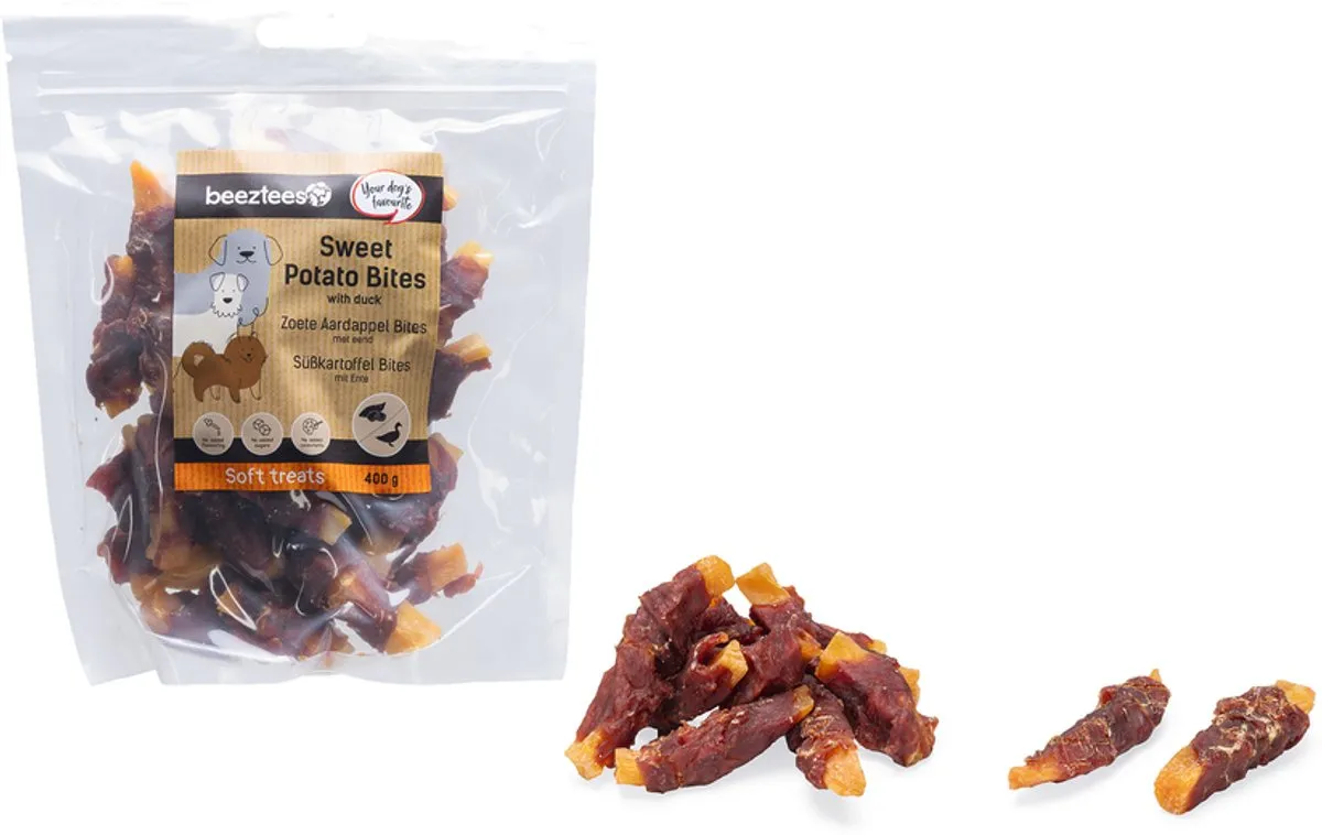 Beeztees Tasty Treats Zoete Aardappel Bites met Eend Mini Hondensnacks 400g