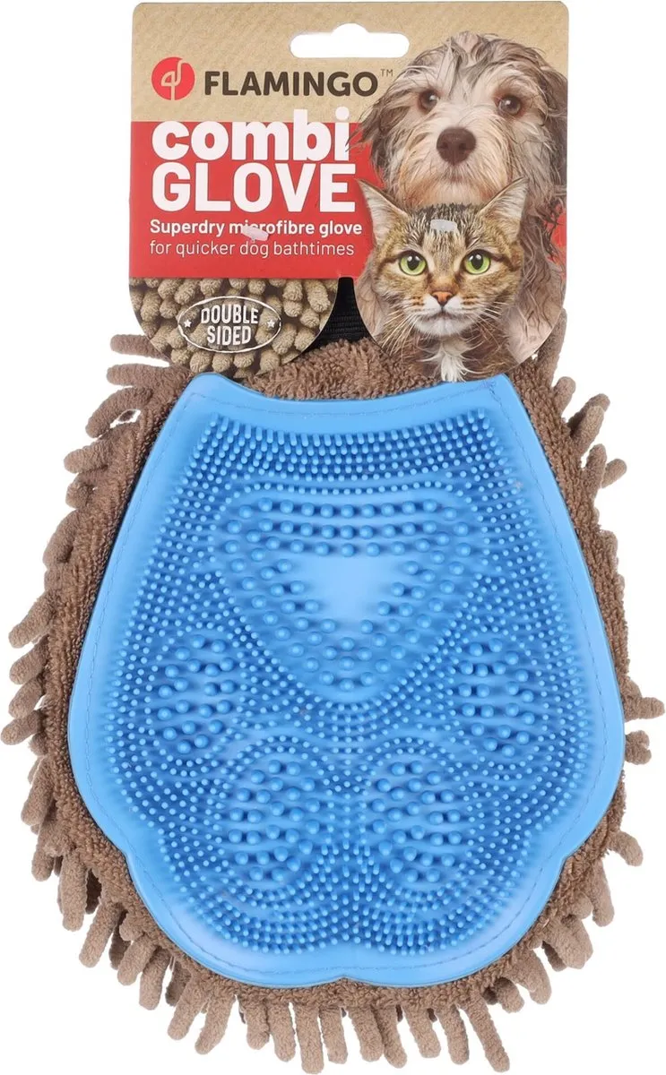 Flamingo Flava Verzorgingshandschoen Honden/Katten - Absorberend - Taupe/Blauw