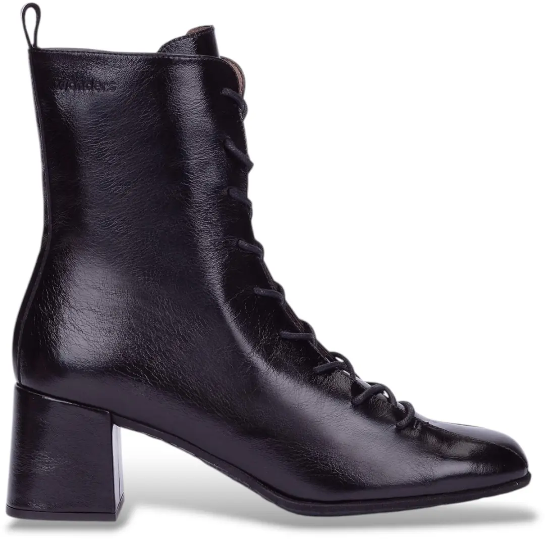 Wonders Zwarte leren Charme enkellaarsjes