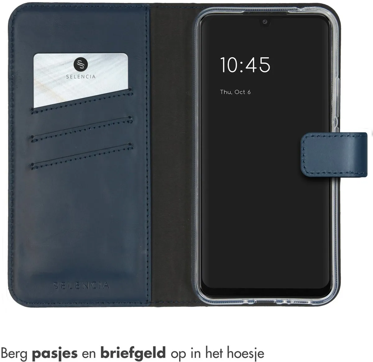 Selencia Hoesje Samsung Galaxy A34 5G - Echt Lederen Bookcase Blauw