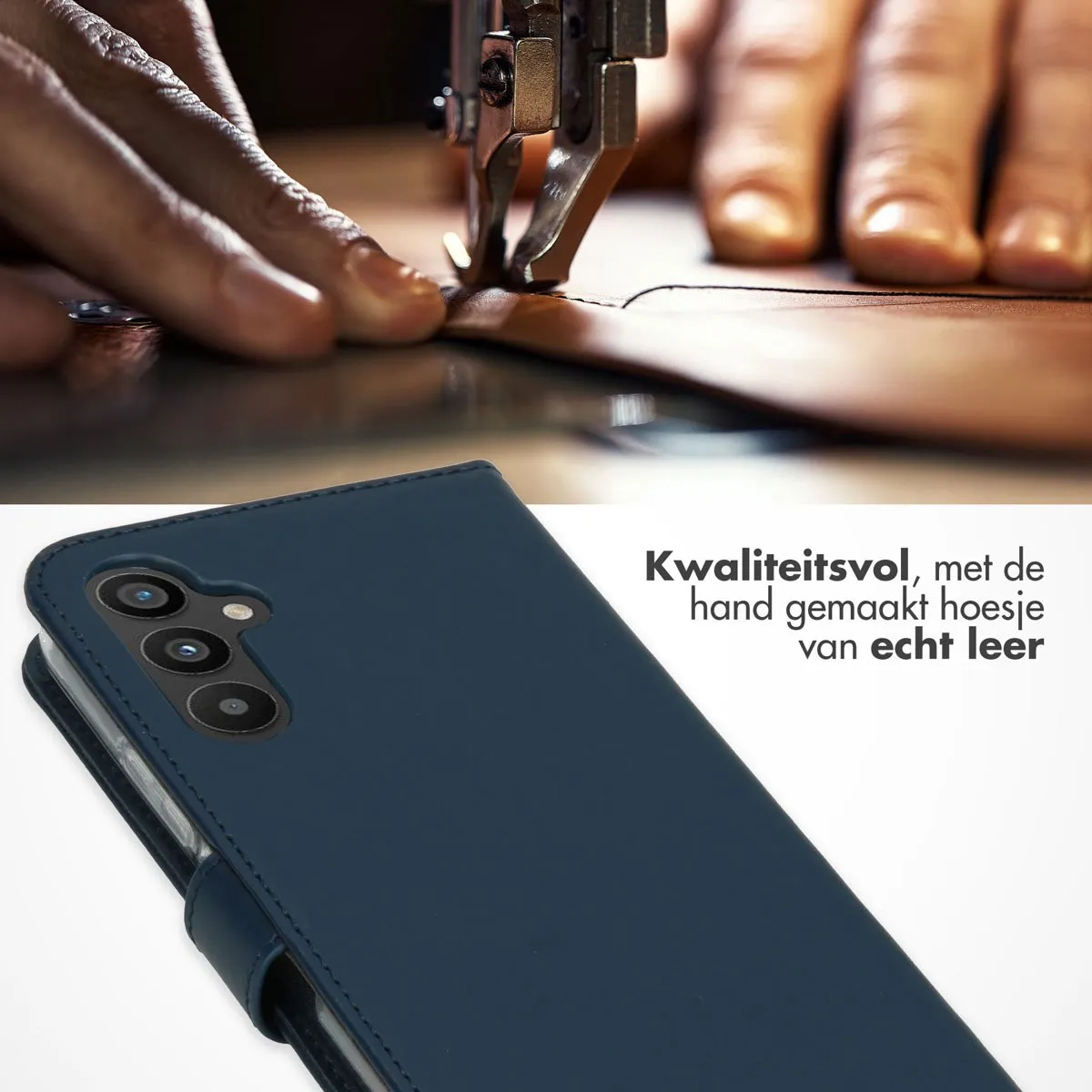 Selencia Hoesje Samsung Galaxy A34 5G - Echt Lederen Bookcase Blauw