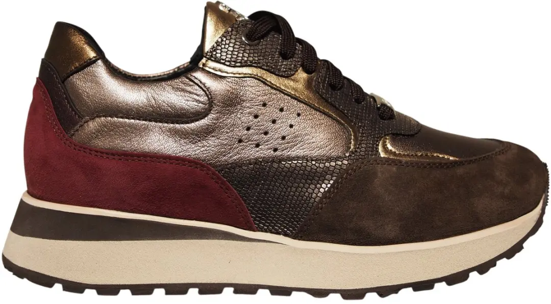Footnotes bruine colorblock leren dames sneakers