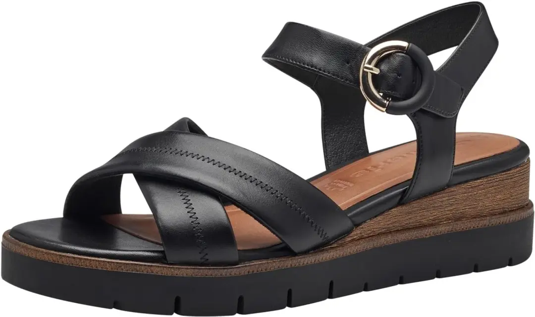 Tamaris Dames Sleehak Sandalen 1-28202-42 Zwart Leer