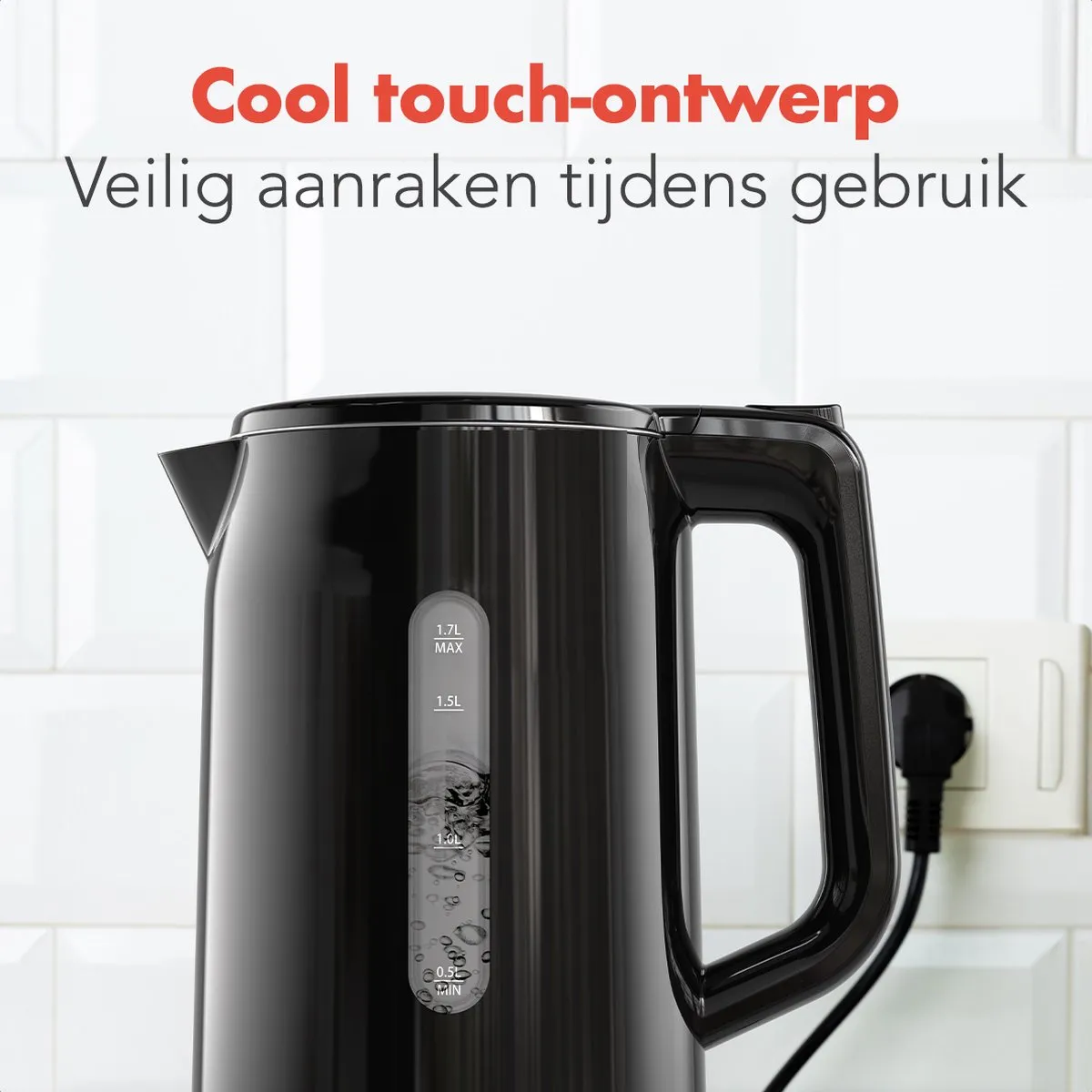 KitchenBrothers KB4074 Waterkoker 1,7L - 1800W - Zwart