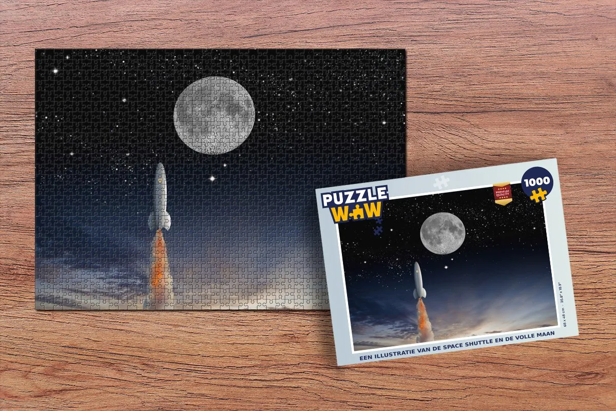 PuzzleWow Space Shuttle & Volle Maan Legpuzzel 1000 Stuks - Multicolor