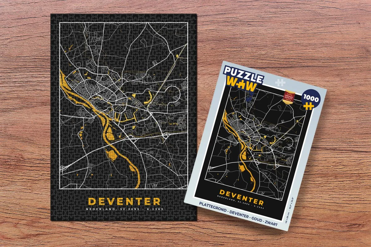 PuzzleWow Deventer Legpuzzel 1000 Stuks - Goud/Zwart