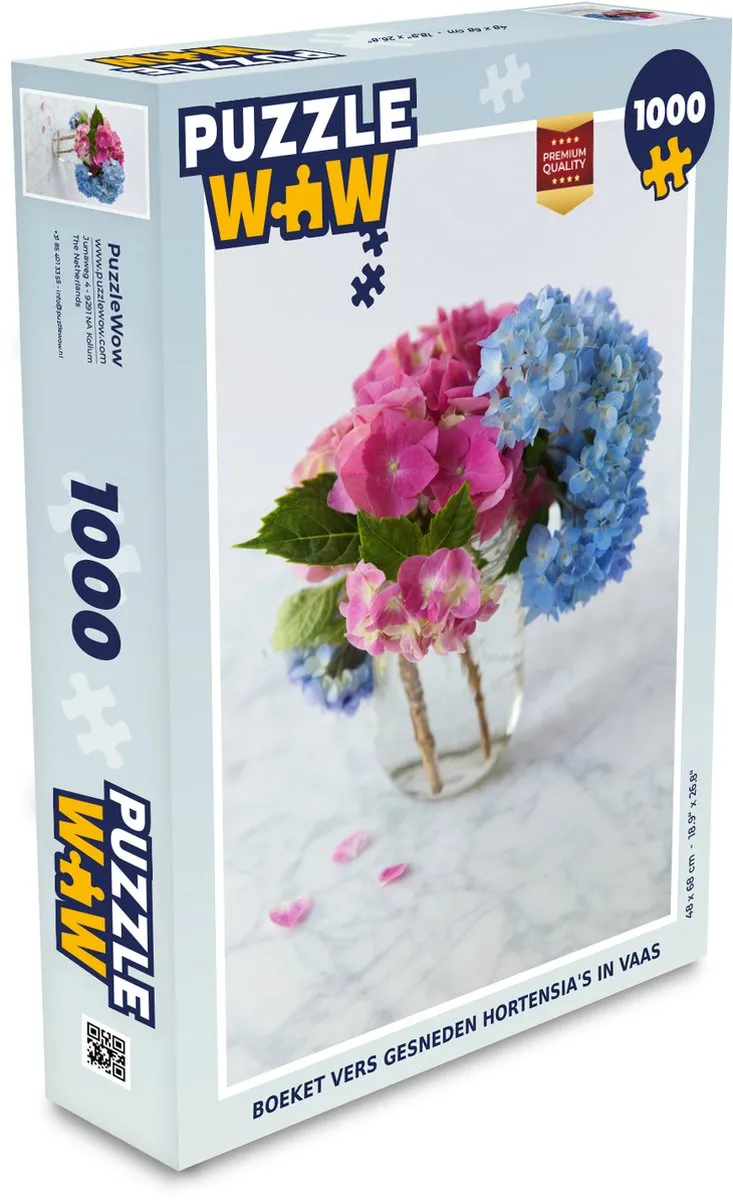 PuzzleWow Legpuzzel Boeket Hortensia's 1000 Stuks
