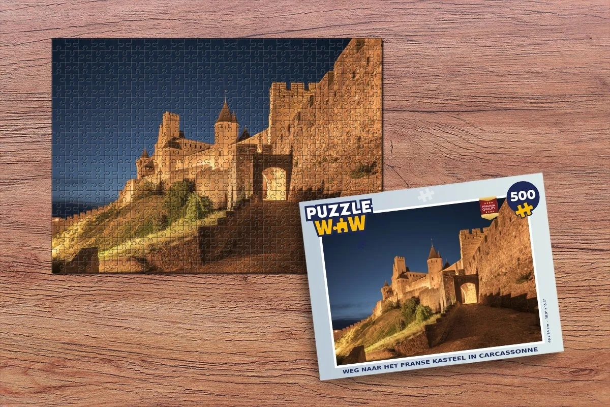 PuzzleWow Carcassonne Kasteel Nacht Legpuzzel 500 Stuks - Multicolor