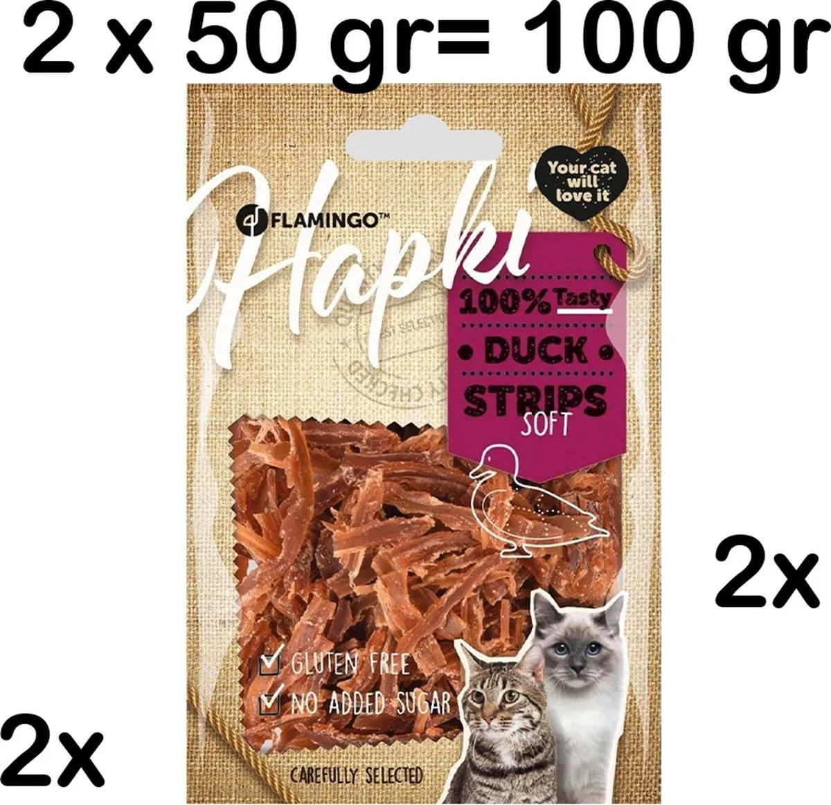 Flamingo HAPKI Kattensnack Duck Strips Soft 100g