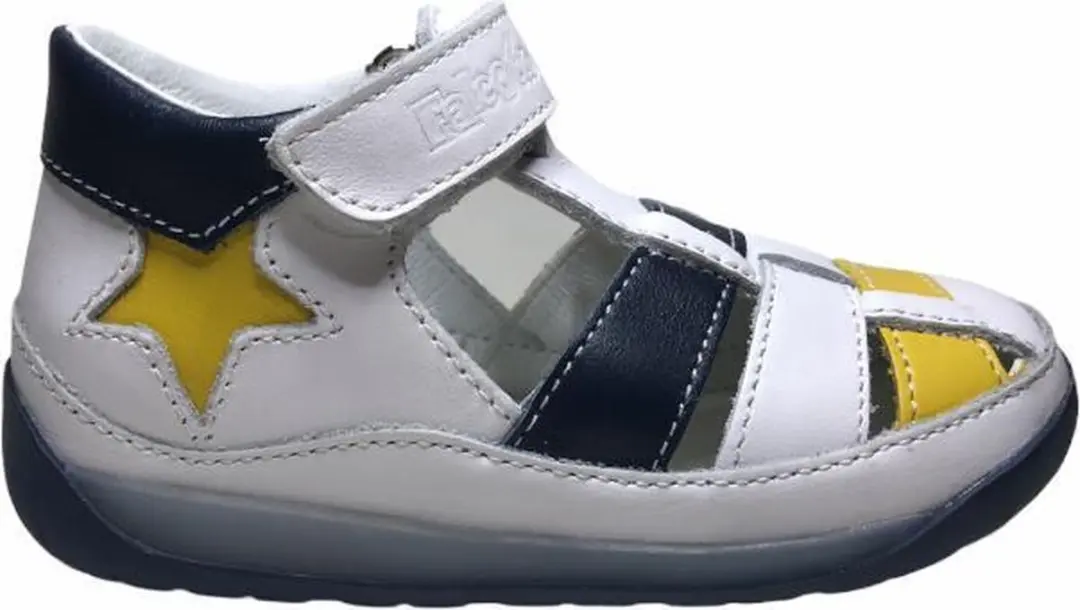 Falcotto velcro gele ster gesloten lederen sandalen Downey Wit navy mt 26