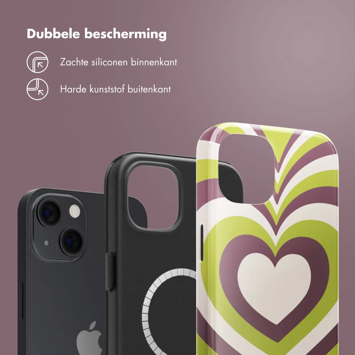 Selencia iPhone 13 Hoesje Double Hearts Plum Fern - MagSafe