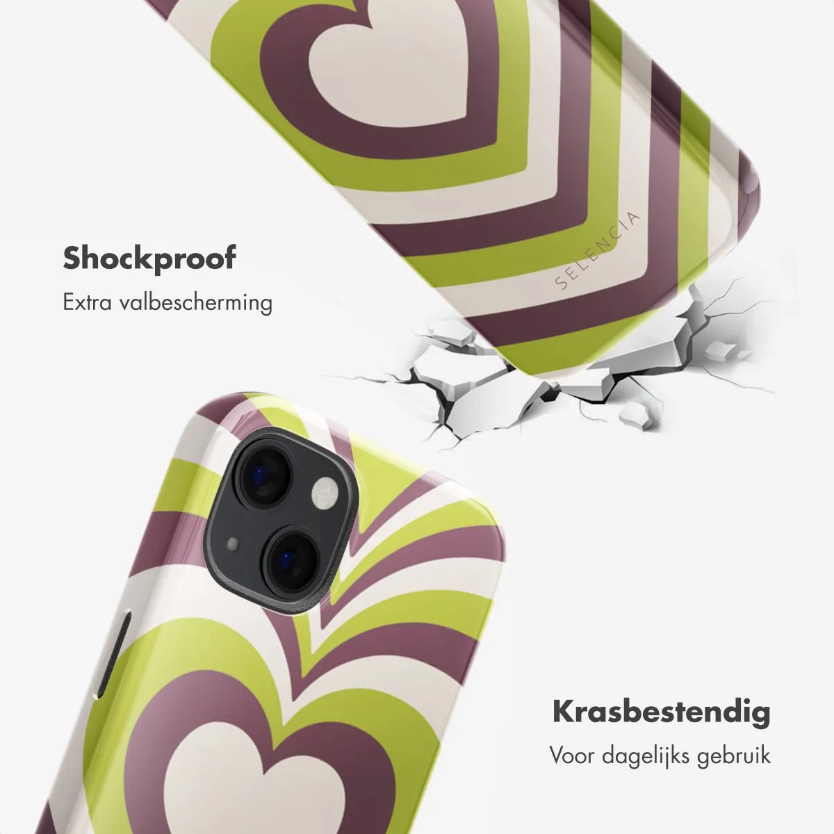 Selencia iPhone 13 Hoesje Double Hearts Plum Fern - MagSafe