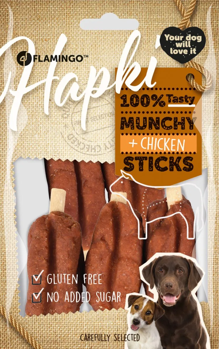 Flamingo Hapki Munchy Sticks Kip 100g - 5 Stuks