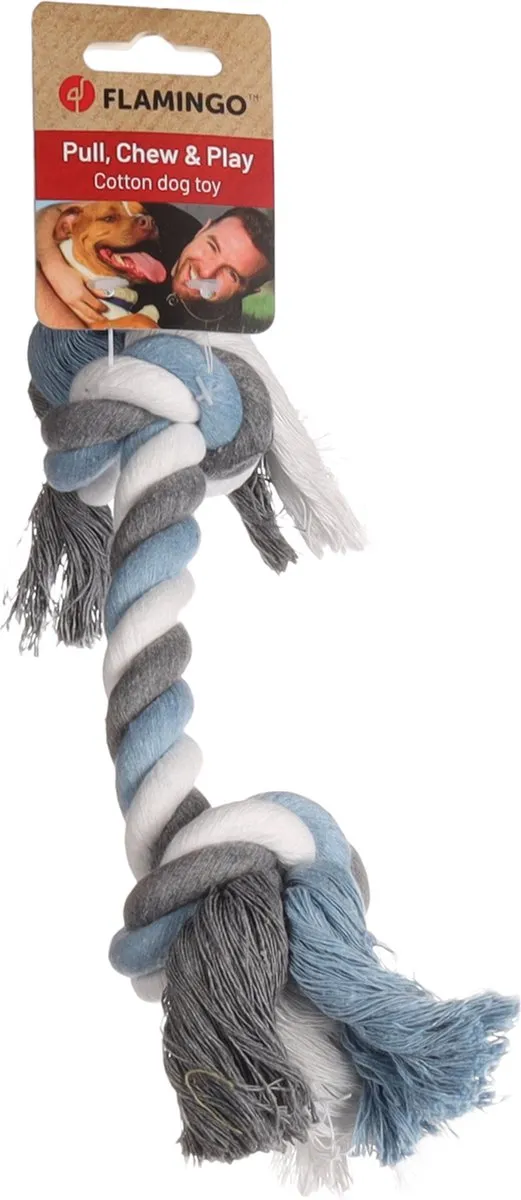 Flamingo Jim Knoopbeen Speelgoed Hond - Blauw/Wit/Grijs M