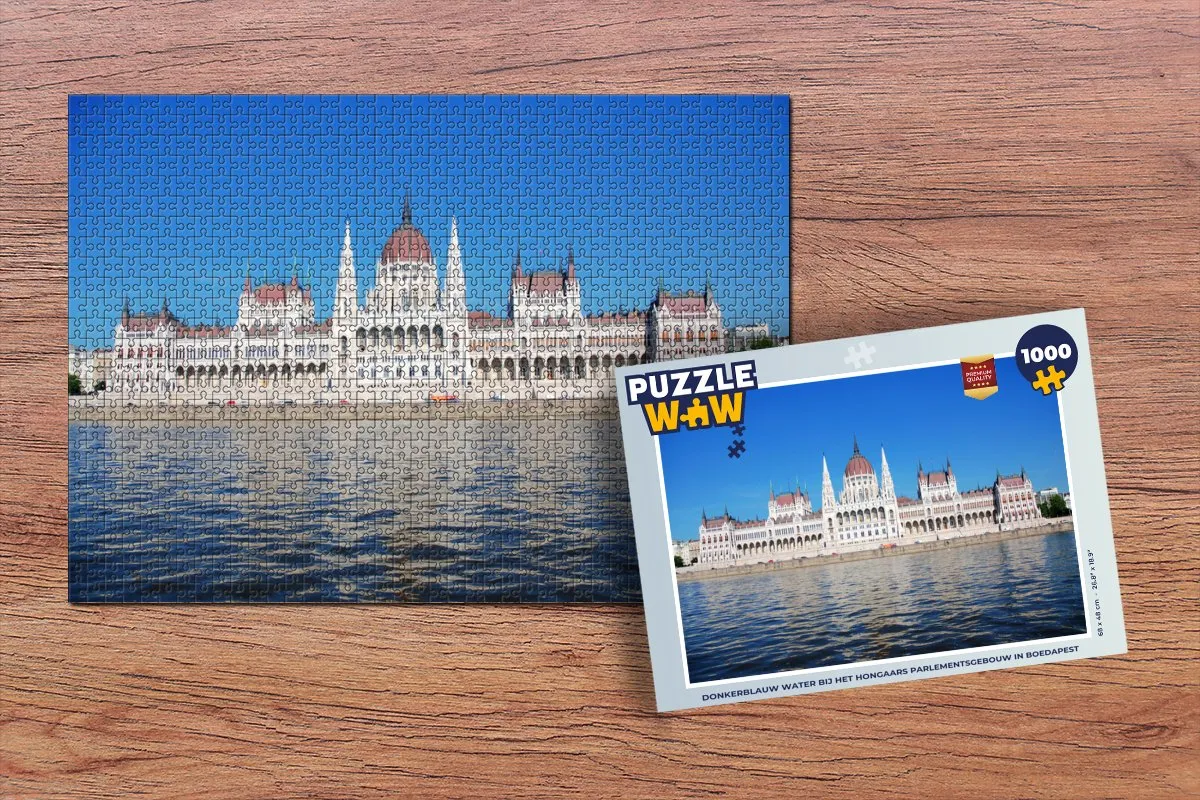 PuzzleWow Legpuzzel 1000 Stuks - Hongaars Parlement - Donkerblauw