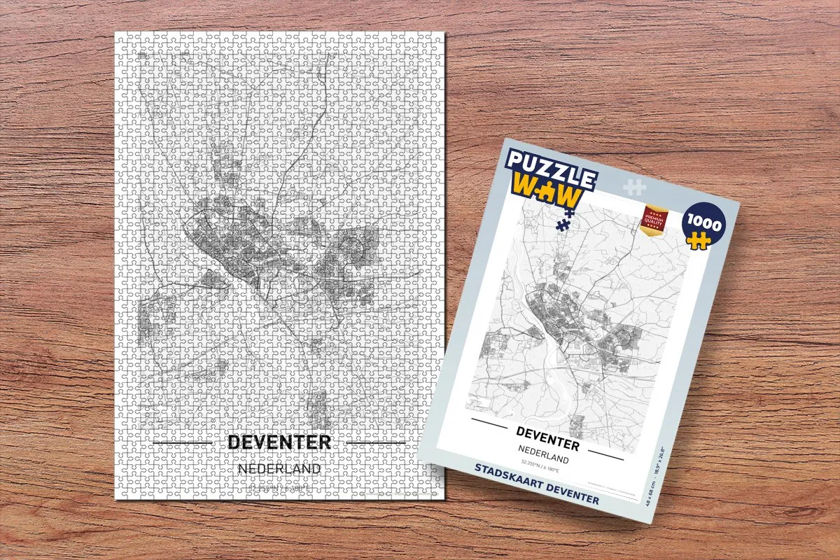 PuzzleWow Stadskaart Deventer Legpuzzel 1000 Stuks - Multicolor