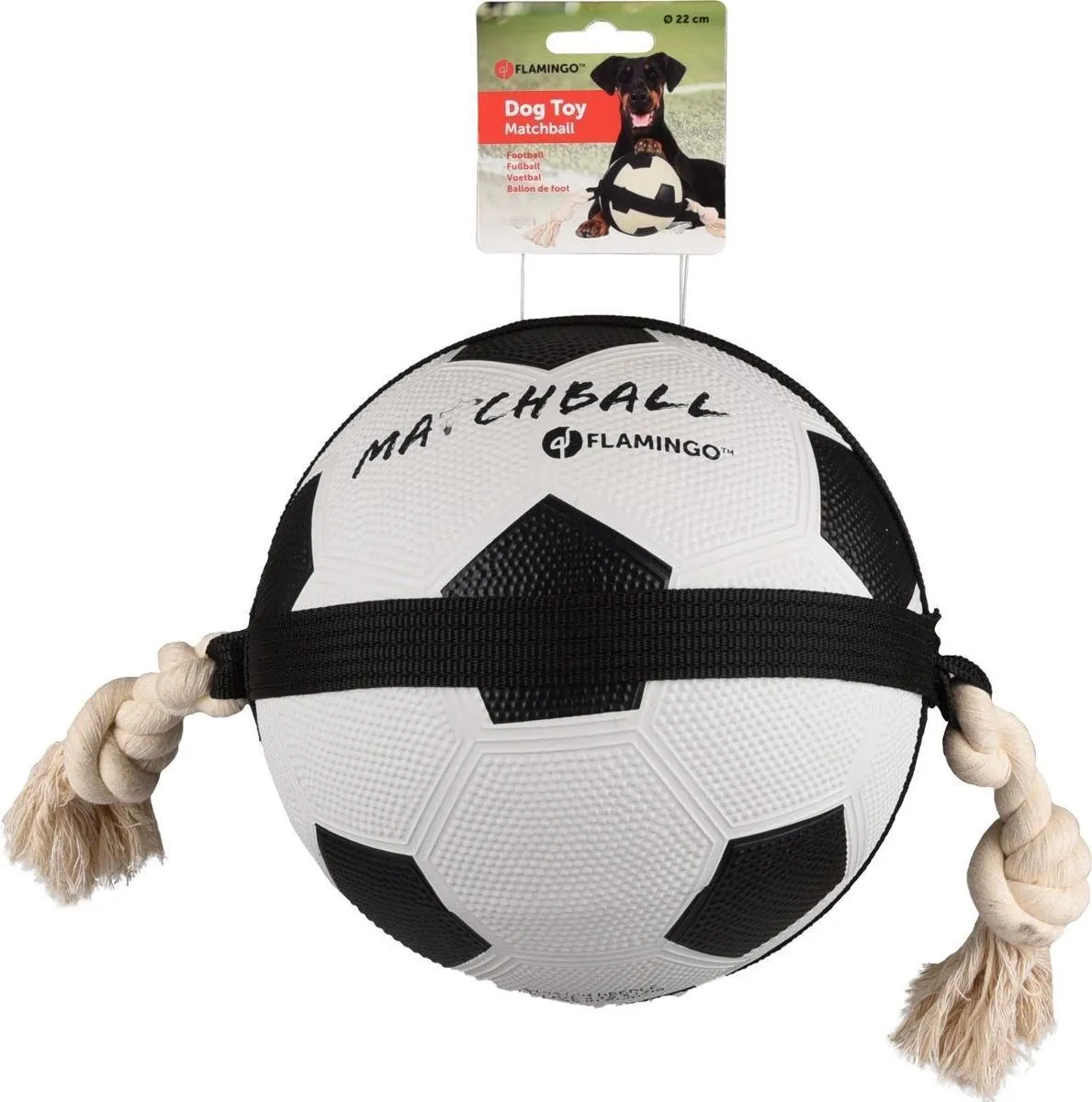 Flamingo Matchball Voetbal Hondenspeelgoed 22cm - Zwart/Wit - afbeelding 6 van 6