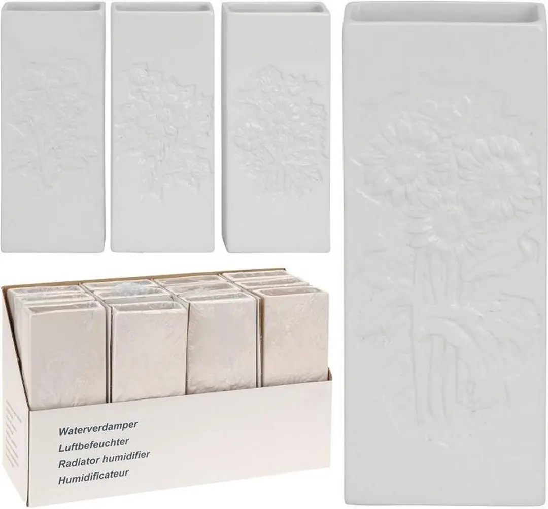Waterverdamper wit 20x8x3cm bloemrelief