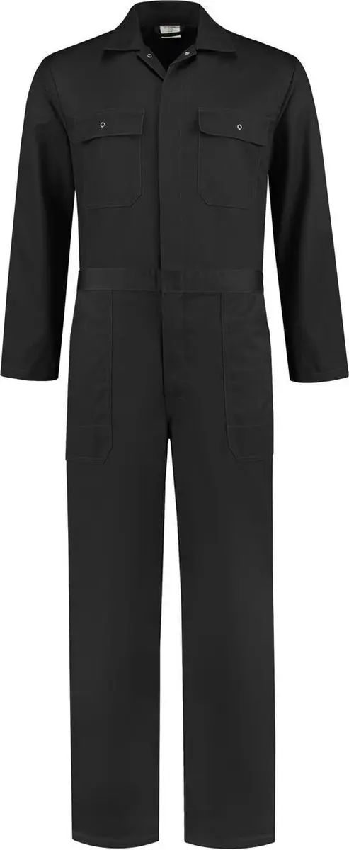 EM Workwear kinderoverall pol/kat Zwart met verdekte ritssluiting maat 98