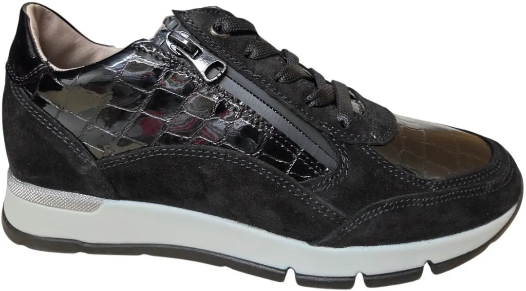 DL Sport 7118 944 06 Velour Black Sneakers Zwart Suede en Lak Dames